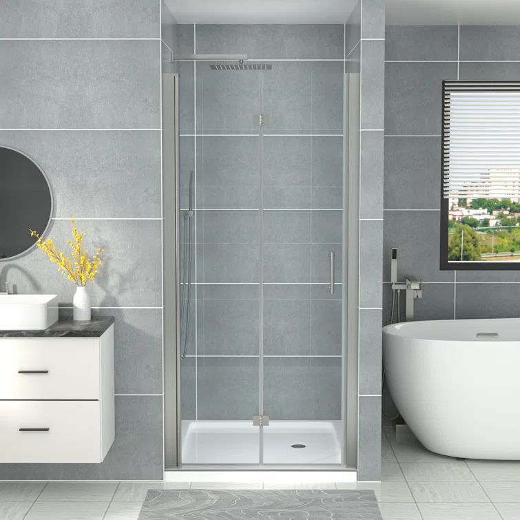 31.4" Brushed Nickel Semi-Frameless Bi-Fold Shower Door with Clear Glass