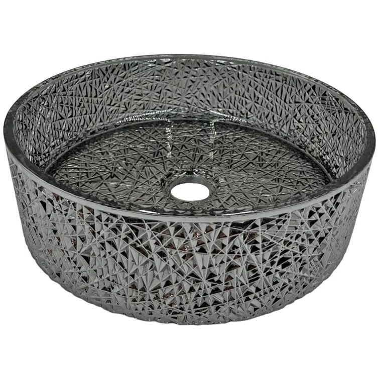 14" Light Black Textured Glass Circular Bathroom Vessel Sink
