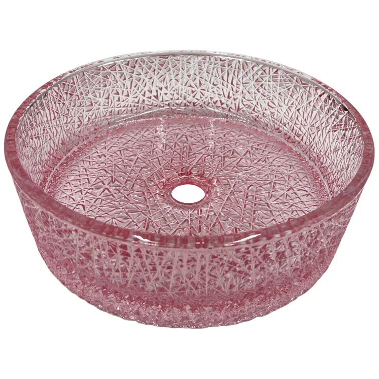 14" Pink Champagne Textured Glass Circular Bathroom Vessel Sink