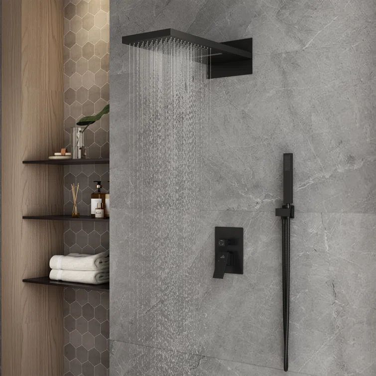Matte Black Dual-Function Rain Shower System with Handheld Spray