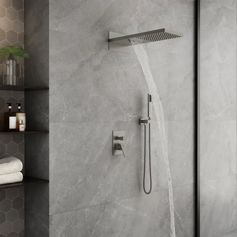 Brushed Nickel Dual-Function Rainfall Shower System with Handheld