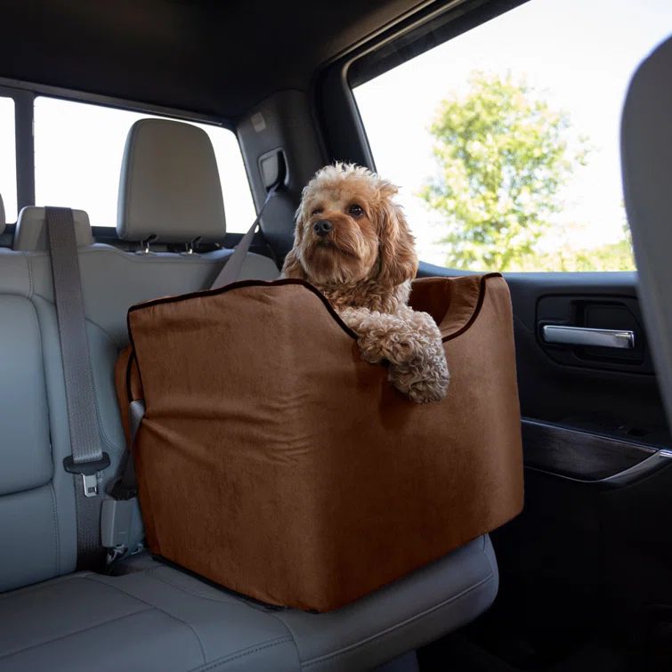 Medium Brown Microsuede Dog Car Seat with Safety Strap