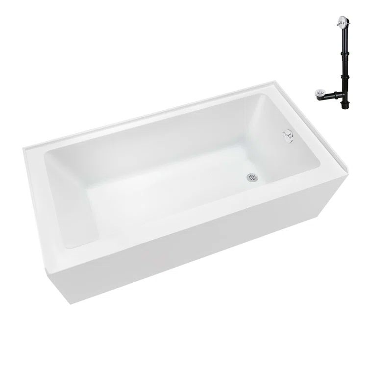 60-Inch Glossy White Acrylic Right-Hand Drain Alcove Bathtub