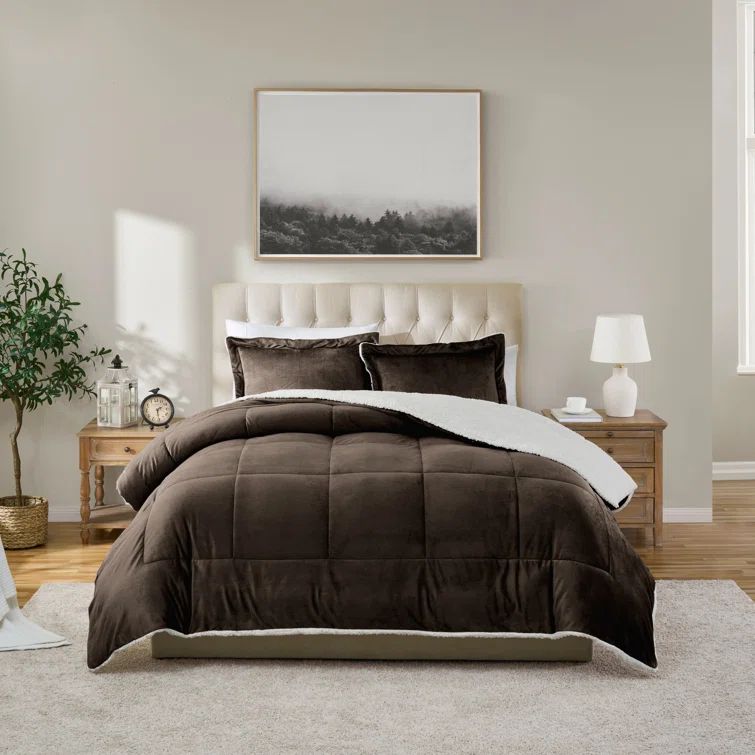 Chocolate Twin Reversible Microfiber Down Comforter Set
