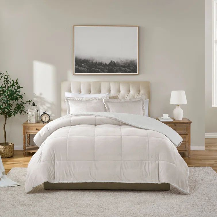 Ivory Twin Reversible Microfiber Down Alternative Comforter Set