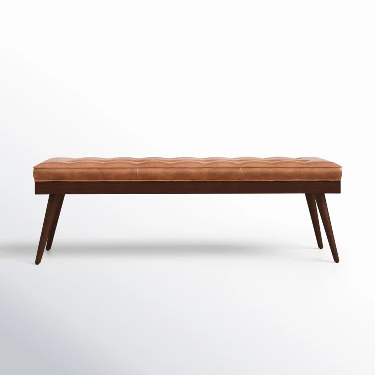 Luca 55" Cognac Tan Full-Grain Leather Bench with Mahogany Legs