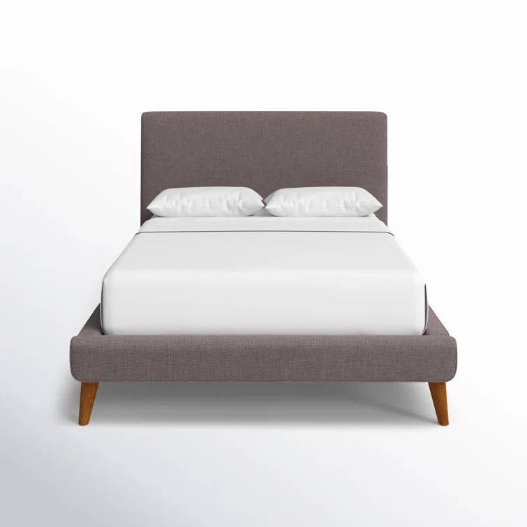 Britney Mid-Century Queen Platform Bed in Dark Grey with Pine Frame