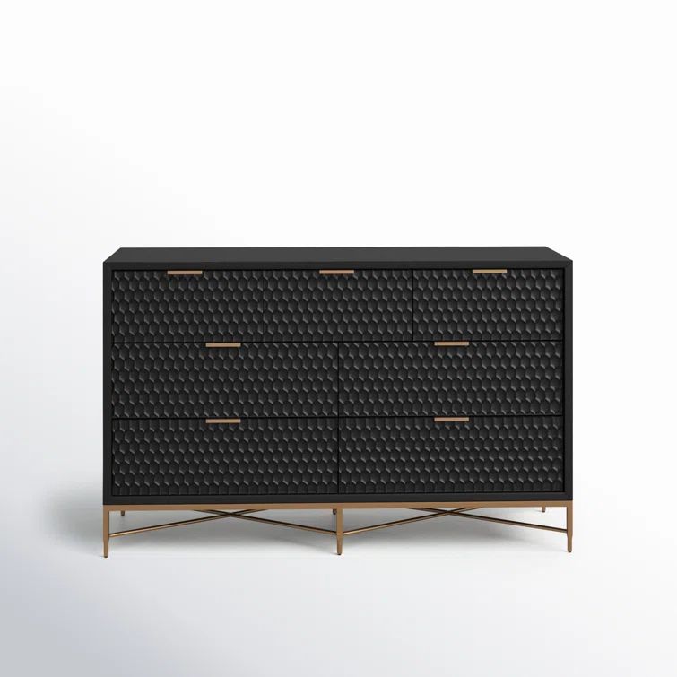 Black Pearl Contemporary 7-Drawer Dresser with Gold Accents