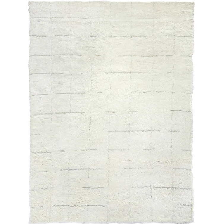 Ivory Hand-Knotted Geometric Wool Rug, 2' x 3'
