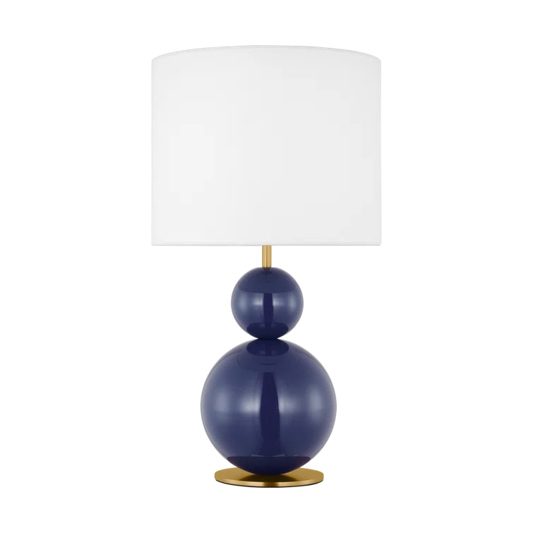 Navy Steel Table Lamp with White Linen Shade