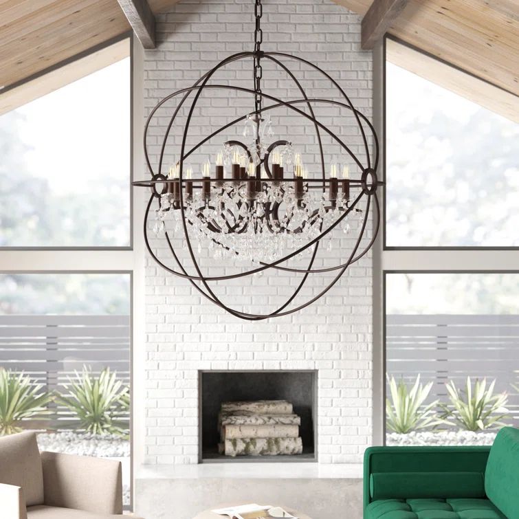 Geneva 44" Red Rusted 18-Light Globe Chandelier with Clear Crystals