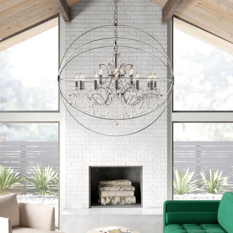 Geneva 18-Light Polished Nickel Crystal Globe Chandelier