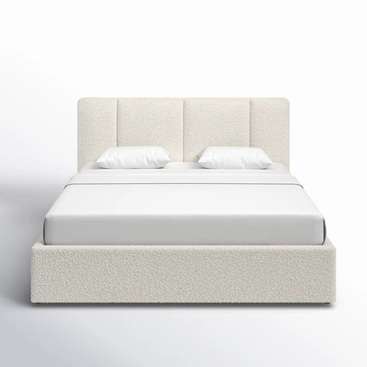 Cream Beige Boucle Upholstered Queen Bed with Tufted Headboard