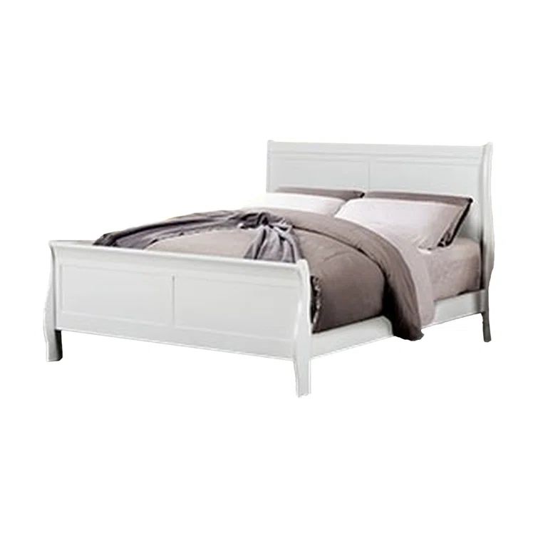 White Twin Sleigh Bed with Solid Wood Frame and Headboard
