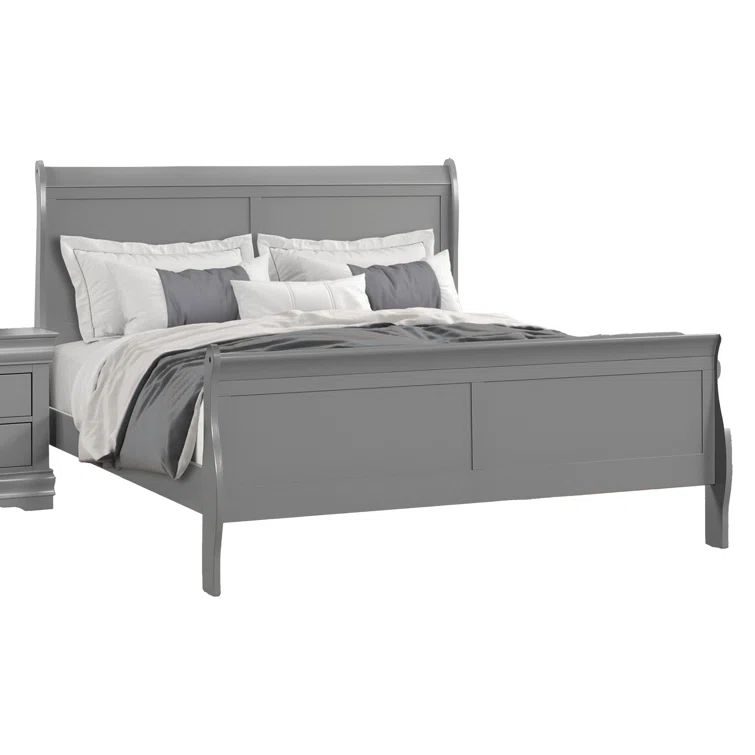Ryla Queen Size Gray Solid Wood Sleigh Bed with Panel Headboard