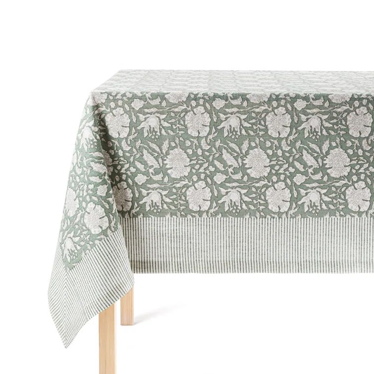 Green Floral Cotton Rectangular Tablecloth 70" x 108"