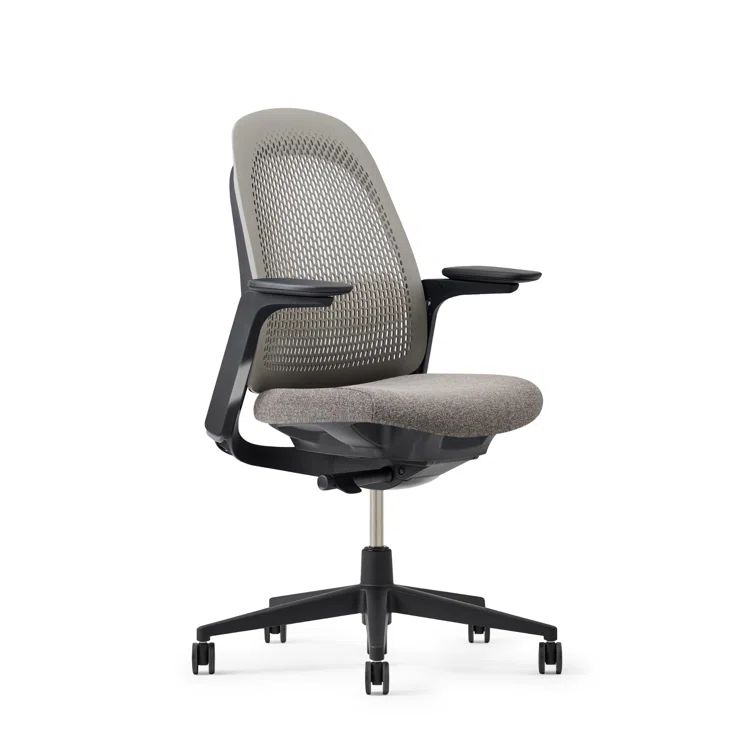 Stone and Black Ergonomic Swivel Office Chair with Adjustable Lumbar Support