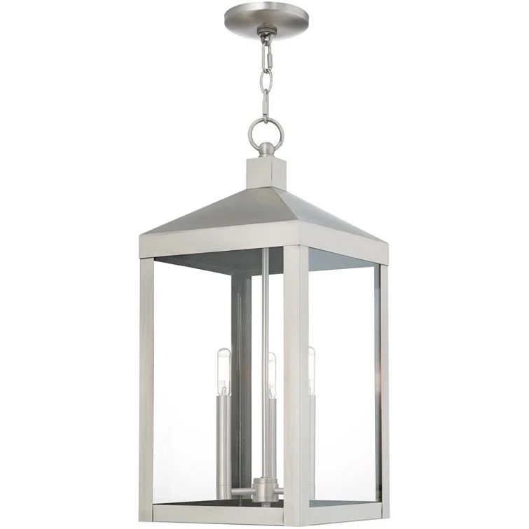Brushed Nickel 3-Light Pendant with Clear Glass Panels