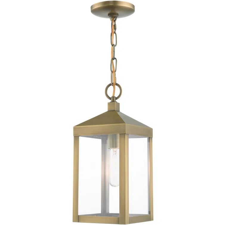 Antique Brass Clear Glass Outdoor Pendant Lantern