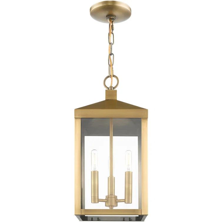 Antique Brass 3-Light Outdoor Pendant Lantern with Clear Glass