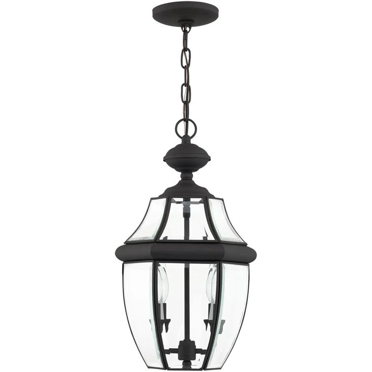 Black Beveled Glass 2-Light Outdoor Hanging Lantern