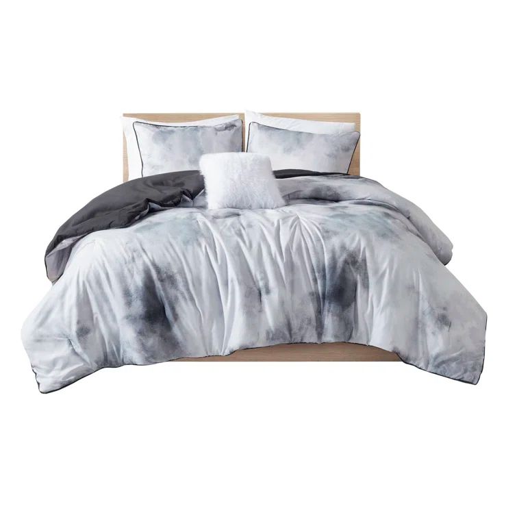 Charcoal Twin Microfiber Tie Dye Comforter Set with Pillow