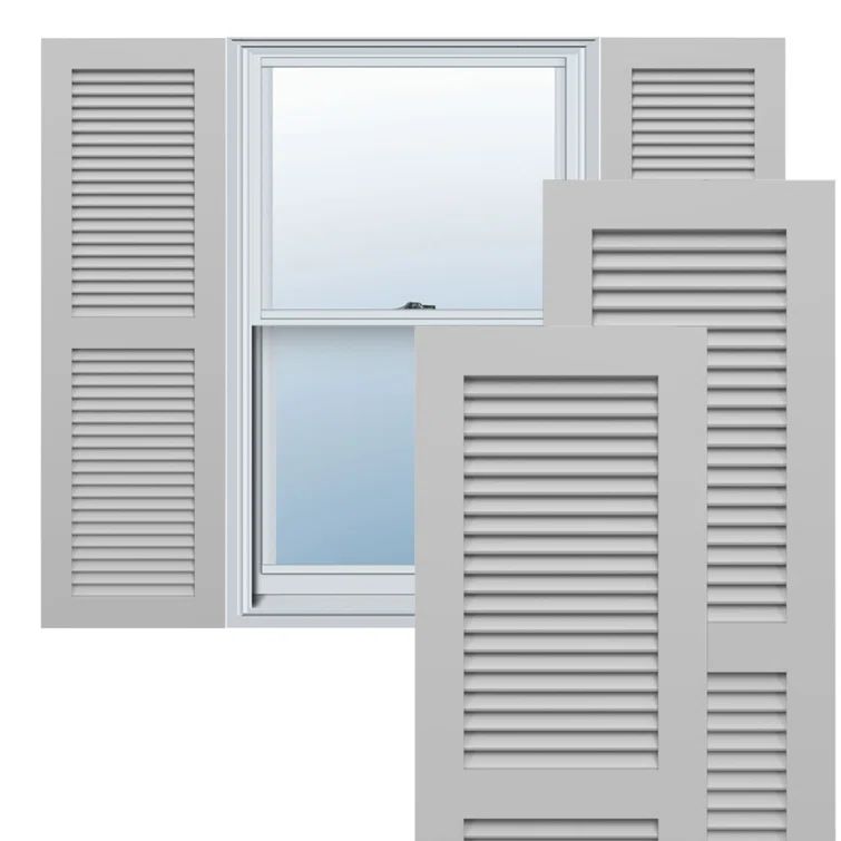 Primed Gray PVC Rectangular Louvered Shutters, 15" x 36"