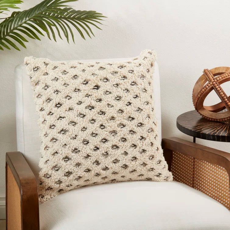 Natural Diamond Tufted Cotton Throw Pillow, 20" Square