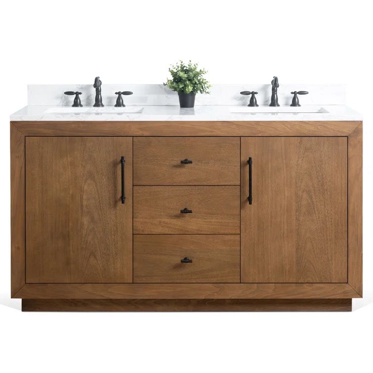 60" Double Sink Bathroom Vanity with Arabescato White Marble Top