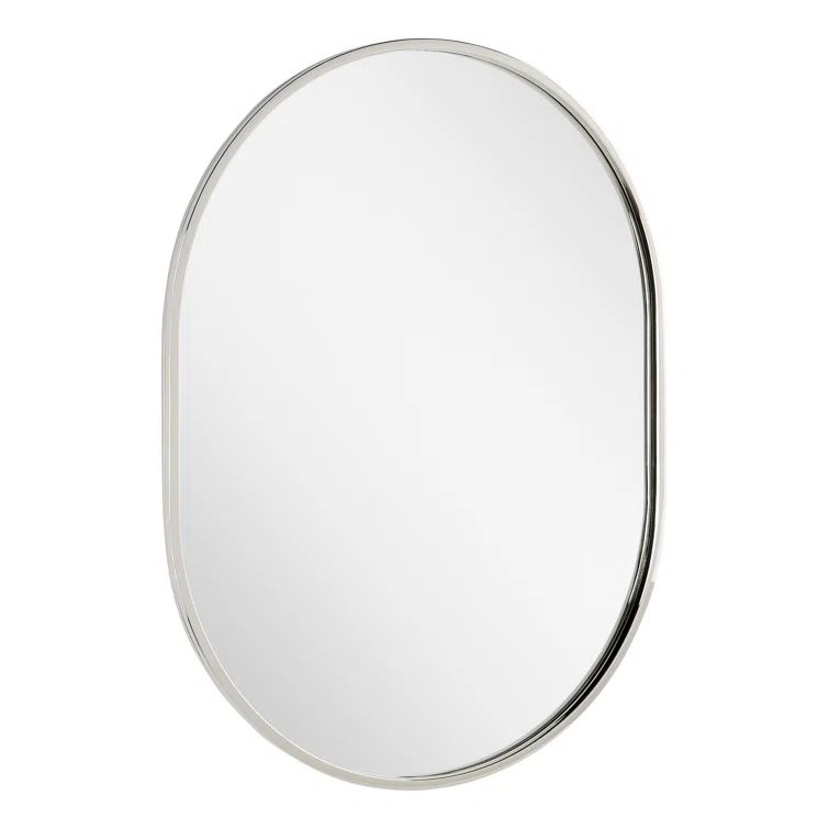 Polished Nickel Oval Iron Framed Bathroom Vanity Mirror