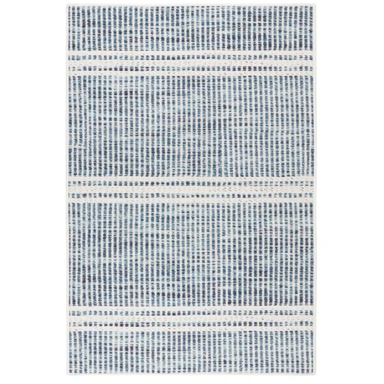Malta Blue and White Stripe Washable Runner Rug
