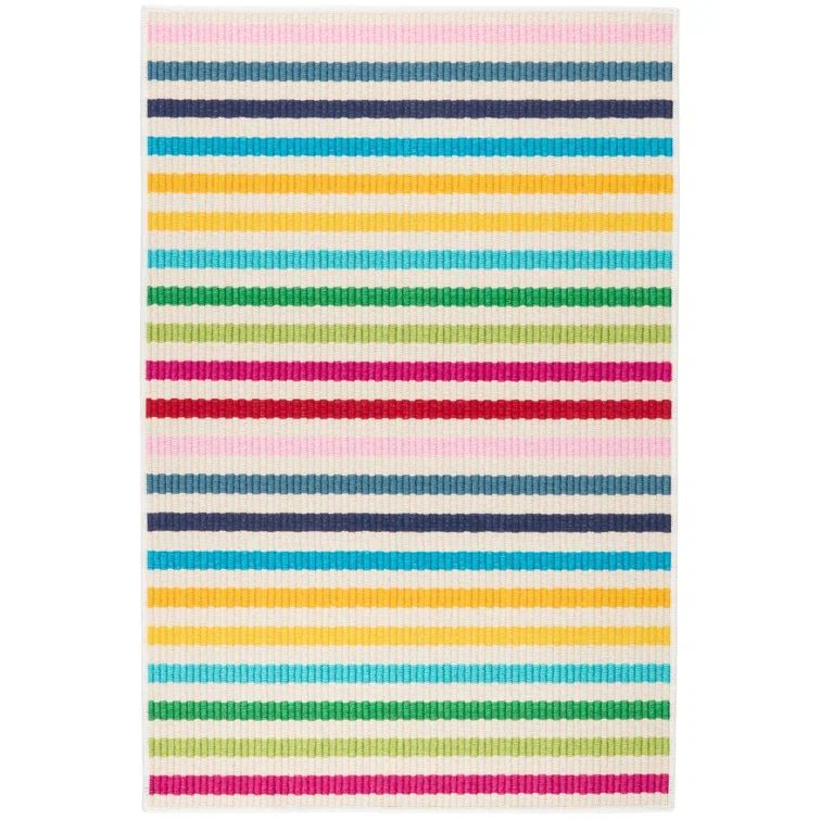 Rainbow Stripe Multicolor Synthetic Rectangular Washable Rug