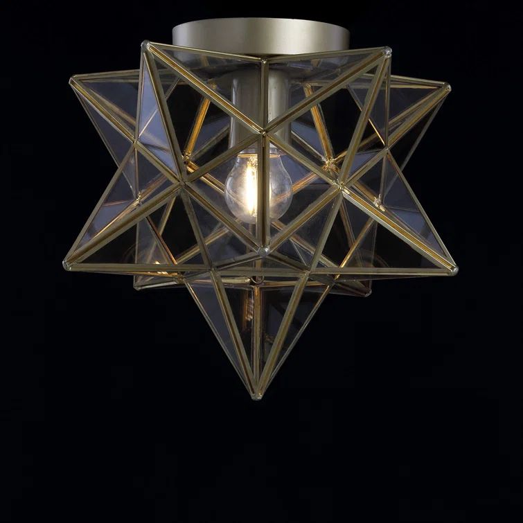 Brass Moravian Star Flush Mount Ceiling Light with Clear Glass