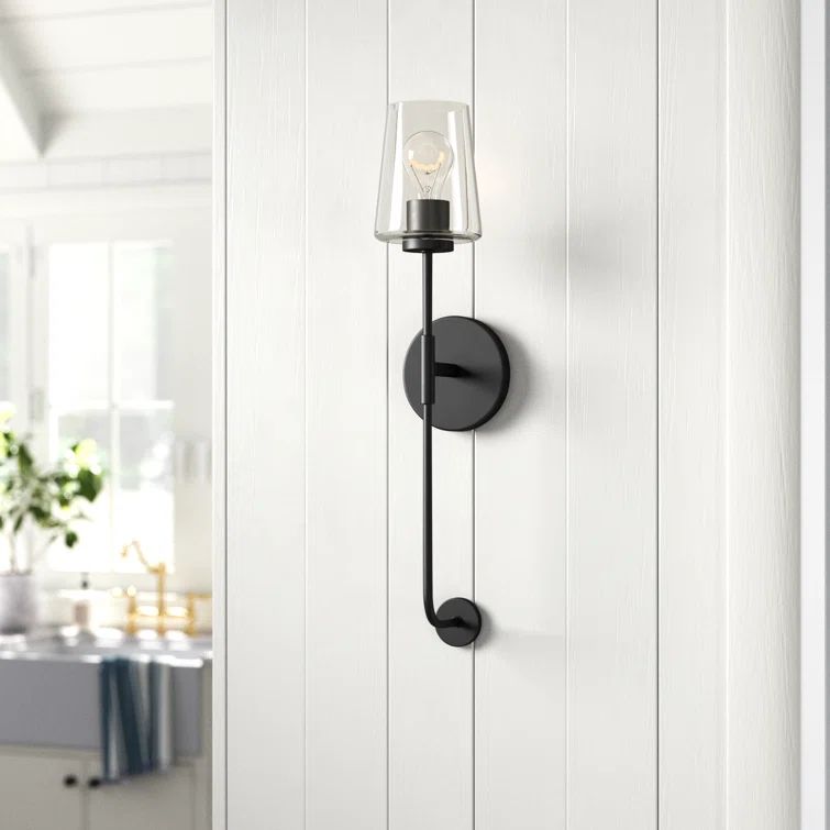 Black Steel Wall Sconce with Clear Glass Shade