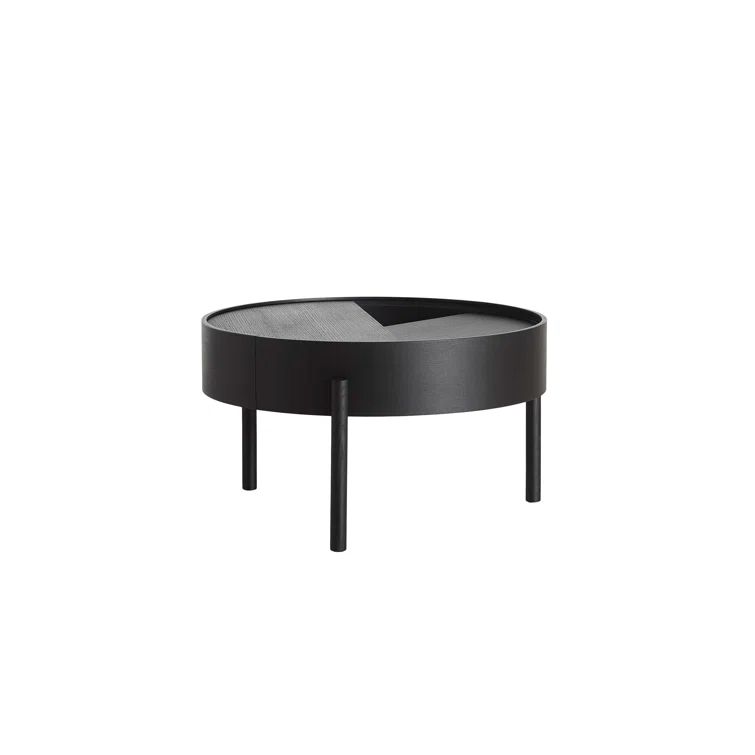 Black Round Wood Coffee Table with Storage
