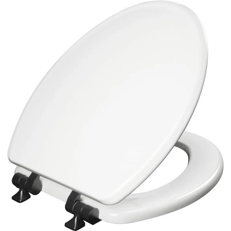 White Gloss Elongated Toilet Seat with Matte Black Metal Hinges