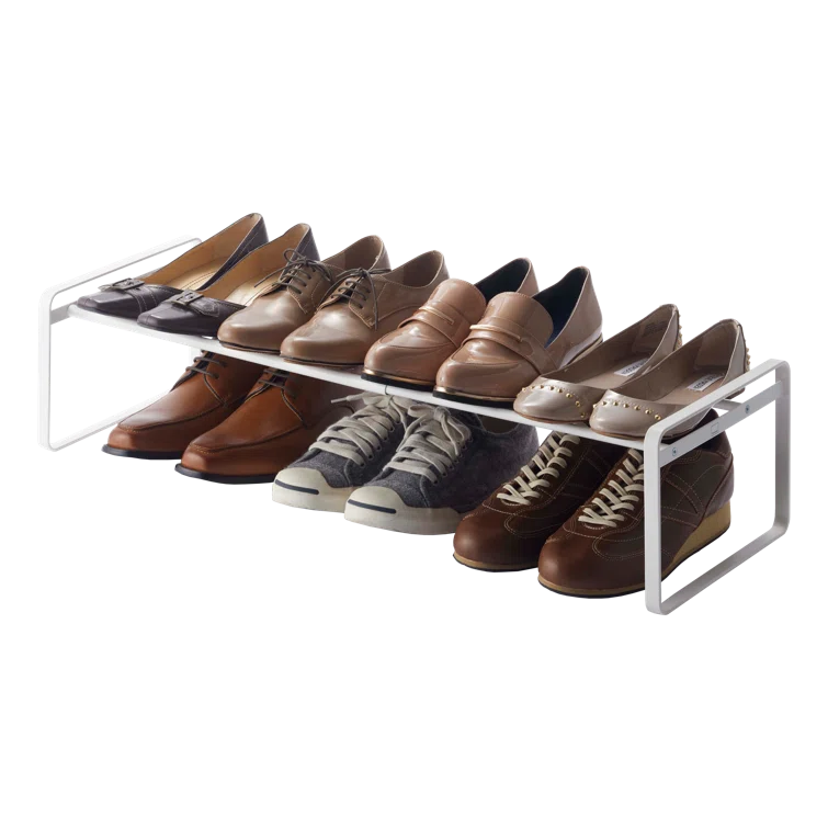 White Stackable Metal Shoe Rack with Adjustable Length