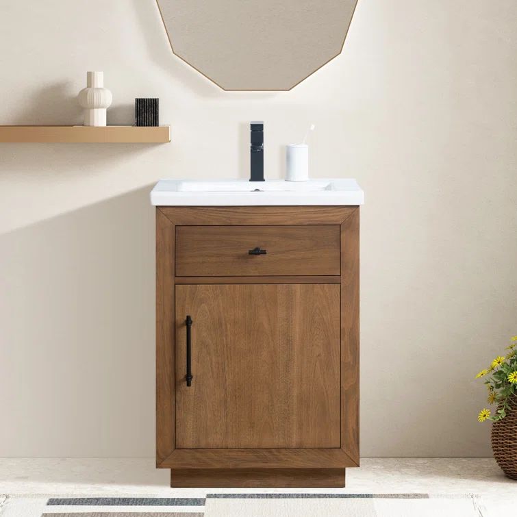 24'' Tan Freestanding Single Bathroom Vanity with Ceramic Top