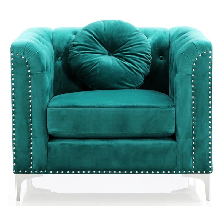 Elegant Green Velvet Wood Frame Chaise Lounge