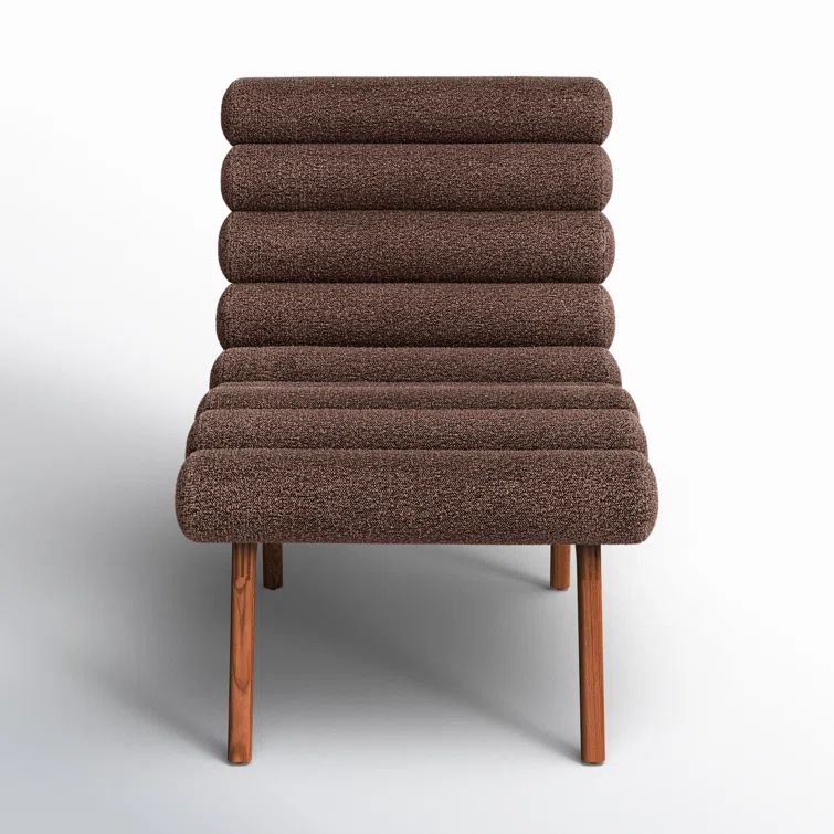 Brown Boucle Upholstered Lounge Chair with Solid Wood Legs