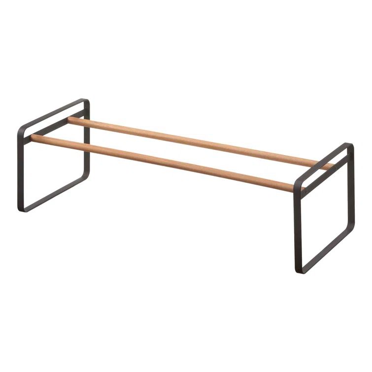 Black Stackable Wood and Metal Shoe Rack