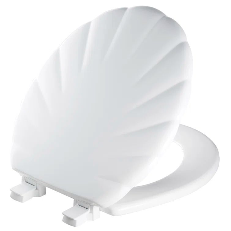 White Shell Sculptured Round Wood Toilet Seat