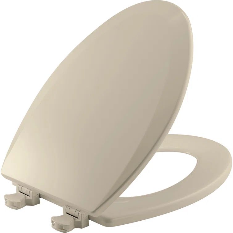 Almond Elongated Molded Wood Toilet Seat with Easy-Clean Hinges