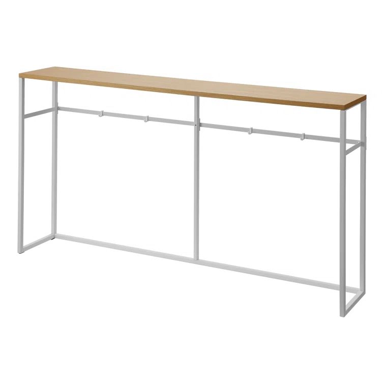 Slim White and Natural Wood Console Table with Hooks