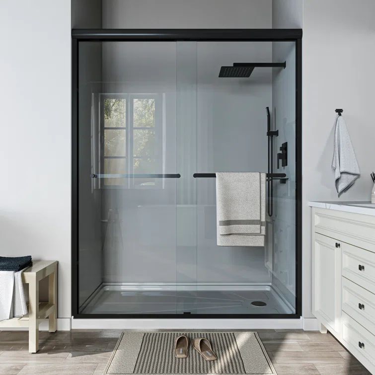 Matte Black 60'' x 72'' Sliding Shower Door with Clear Glass