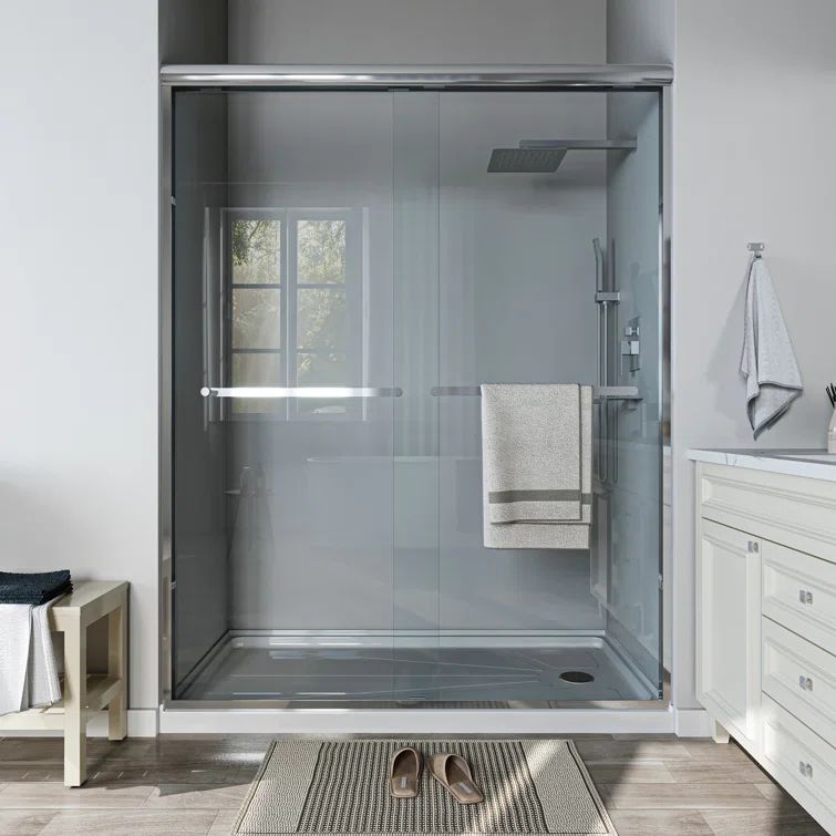 60'' Chrome Framed Sliding Shower Door with Clear Glass