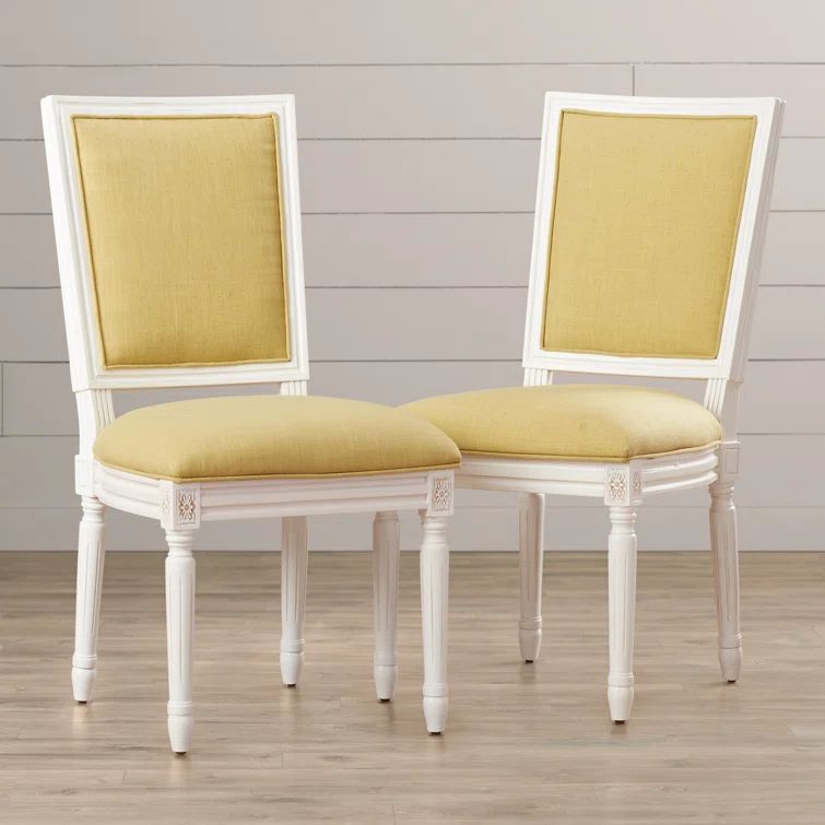 Spring Green and Cream Linen Upholstered Side Chair with Wood Frame