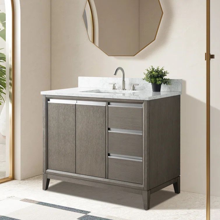 Driftwood Gray 42" Single Sink Bathroom Vanity with Marble Top