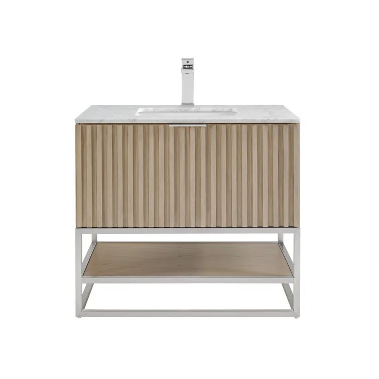 Cashmere Gray Fluted Single Vanity with Carrara Marble Top