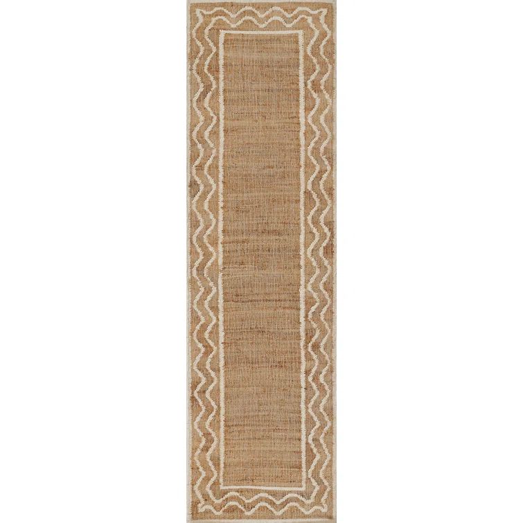 Natural Beige and White Wool Jute Runner Rug